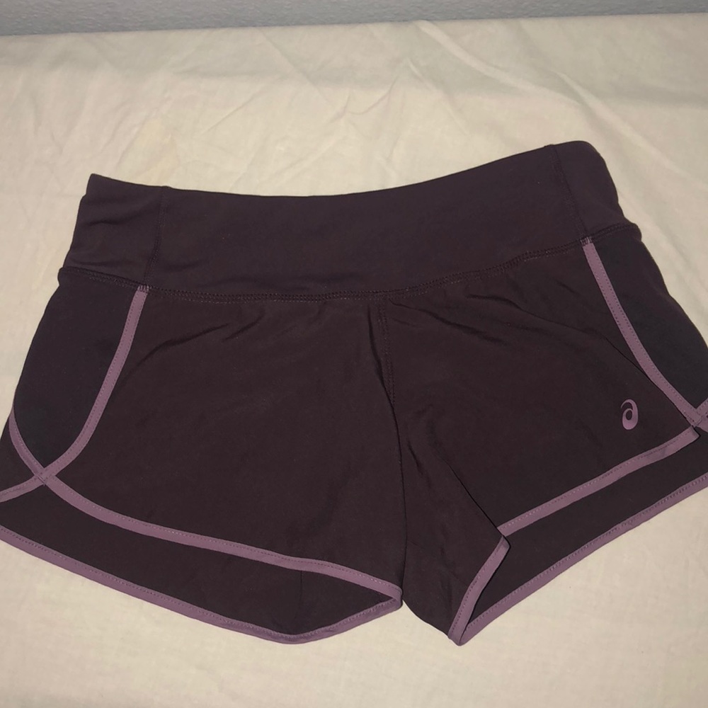 Purple ASICS workout shorts